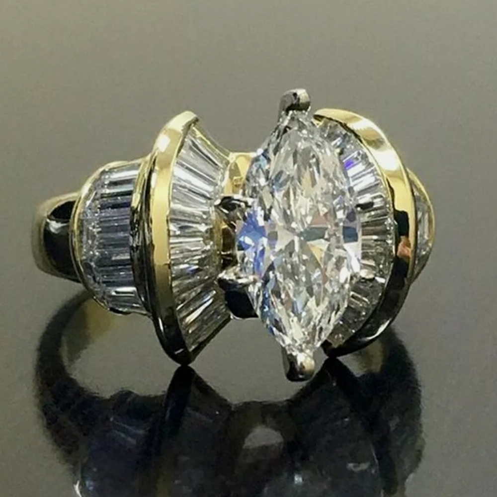 3ct 14K Yellow Gold Marquise Brilliant Dia S - Picture 4 of 12